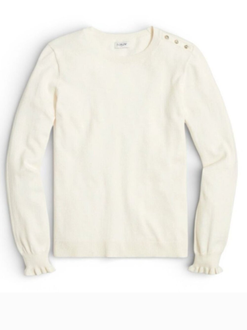 J. Crew Ivory Cotton Ruffle Rhinestone Sweater L NWT